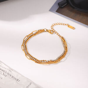 Simple Series Daily Chain Stainless Steel Waterproof Gold Color Zircon Women's Chain Bracelets h5 Picture3