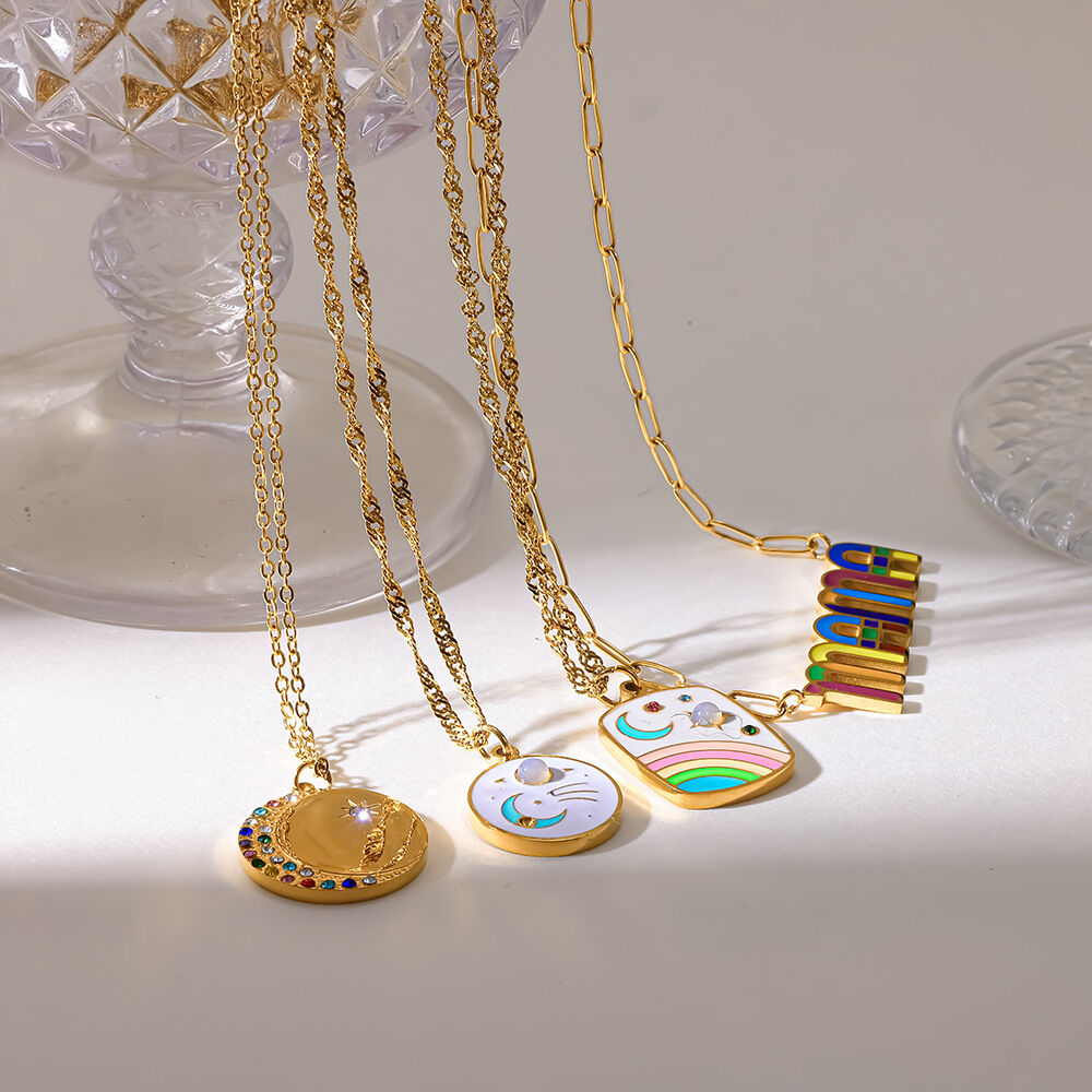 Collana lunga da donna Simple Series Daily Star Moon in acciaio inossidabile impermeabile h5Immagine3