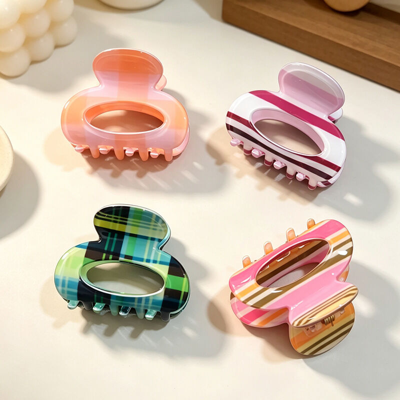 Simple Series Daily Stripe Plaid Polka Dots Mixed Color Acetate Hair Claws h5 Picture2