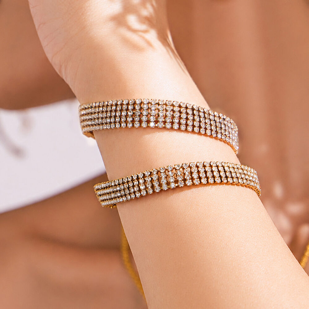 Luxuriöse Serie: Elegante Kettenarmbänder aus Edelstahl, wasserdicht, goldfarben, mit Zirkonia h5Bild2