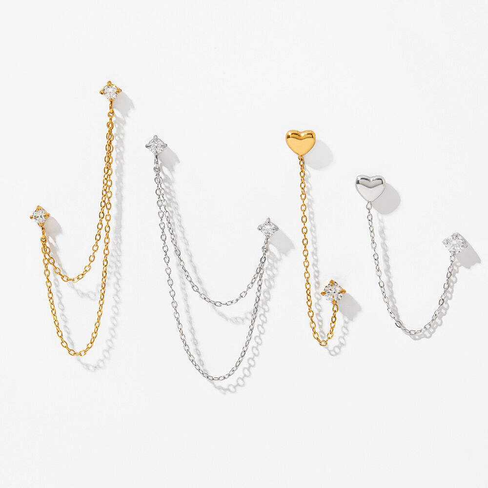 Simple Heart Tassel Stainless Steel Waterproof Gold Color Zircon Women's Stud Earrings h5 Picture4