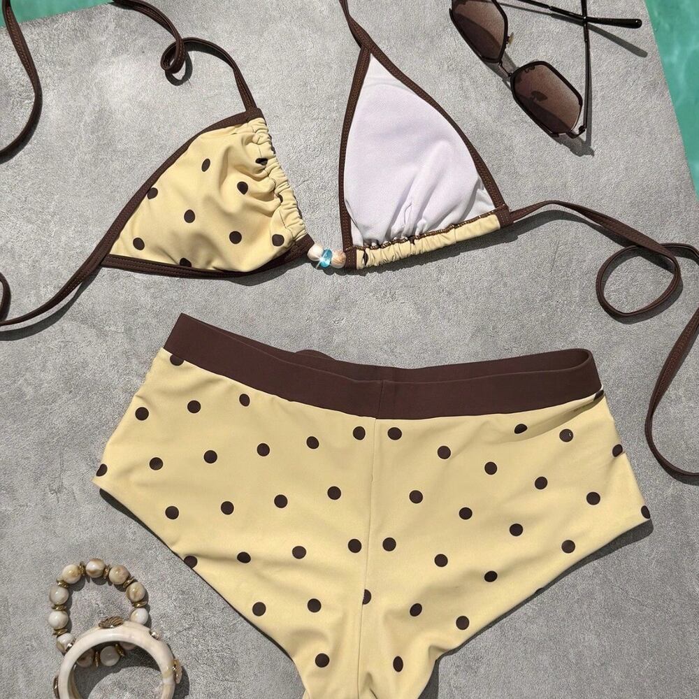 Ensemble bikini en polyamide à pois et blocs de couleur, style sport h5Image4