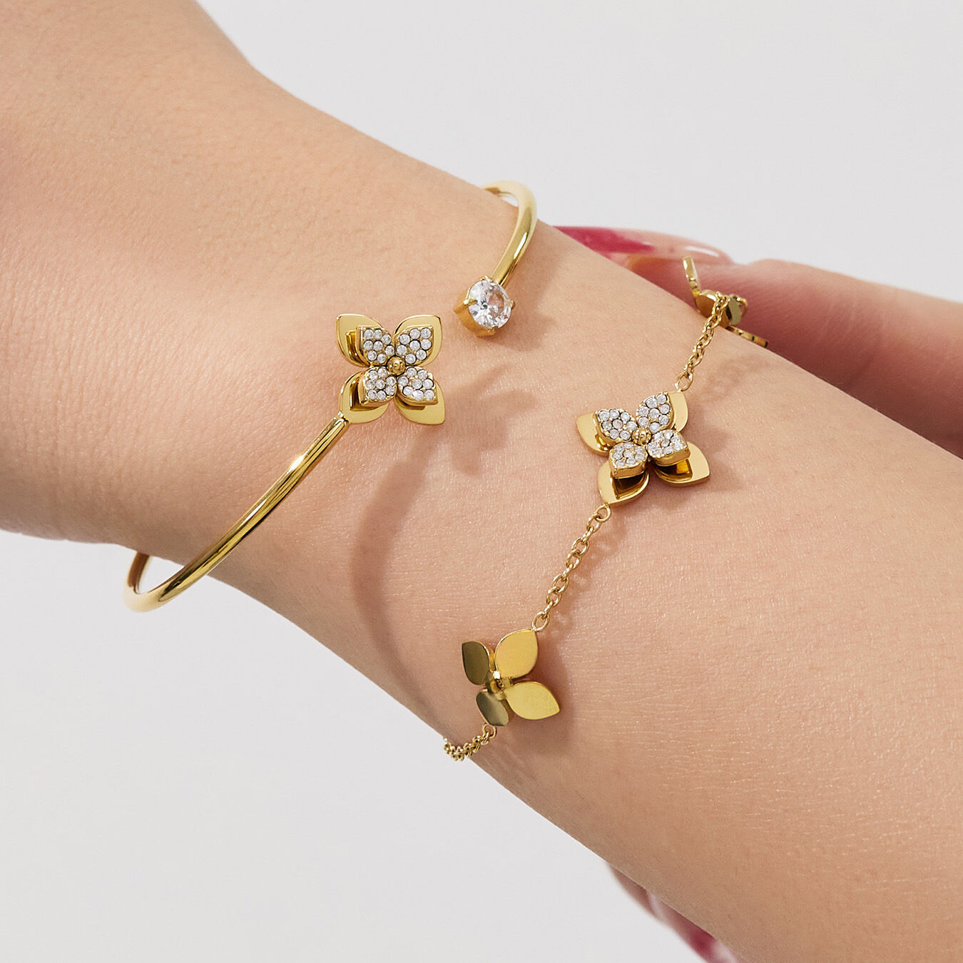 Romantic Series Sweet Flower Stainless Steel Waterproof   Gold Color  Zircon Women's Jewelry Sets Picture4