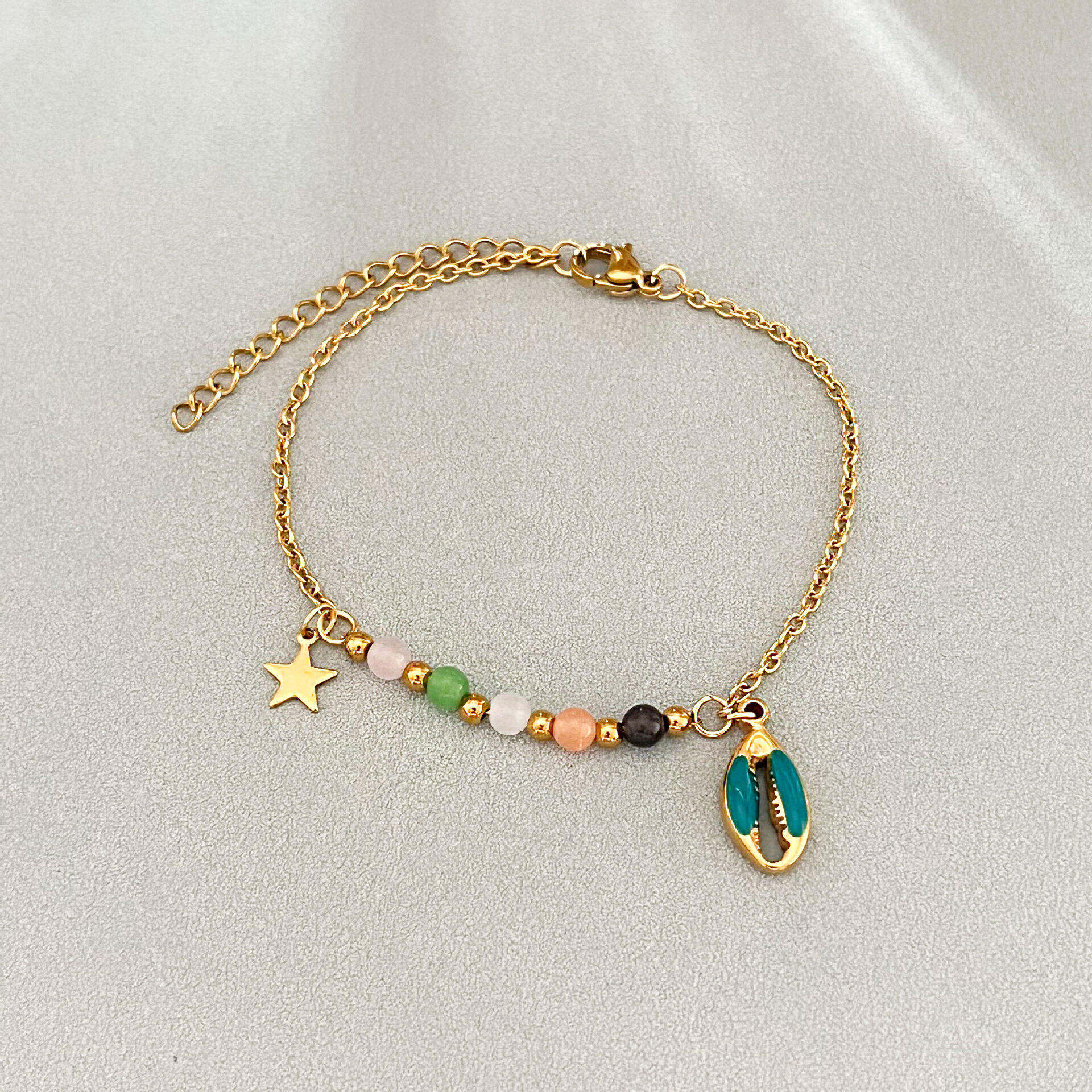 Bracelets à breloques pour femmes, en acier inoxydable, couleur or, avec coquillage émaillé, étanches. 