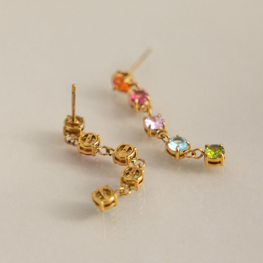 Elegantes pendientes colgantes de mujer con borla, acero inoxidable, resistentes al agua y circonitas color oro. Imagen4