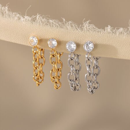 Simple Chain Stainless Steel Waterproof Gold Color Zircon Women's Dangle Earrings 2