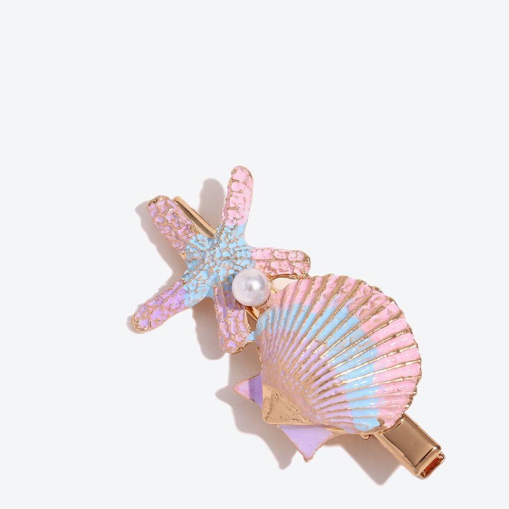 Simple Series Natural Oceanic Style Mixed Color Shell Starfish Gradient Color Metal Hair Clips Picture3
