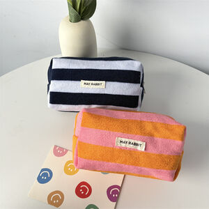 Simple Series Daily Letter Stripe Mixed Color Towel Fabric Makeup Bags h5 Picture4