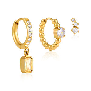 Luxurious Series Elegant Rectangle Stainless Steel Waterproof Gold Color Zircon Women's Earring Sets h5 Picture5