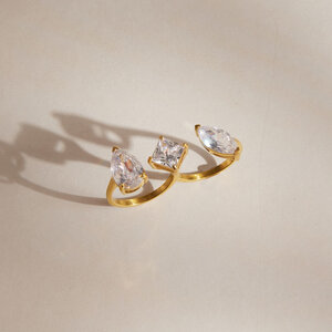 Luxe serie elliptische, waterdichte, roestvrijstalen damesringen met goudkleurige zirkonia. h5 Afbeelding4