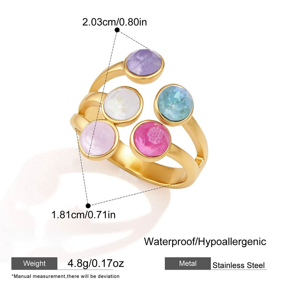 Luxe serie onregelmatig gevormde, waterdichte, goudkleurige, met strasssteentjes versierde damesringen.