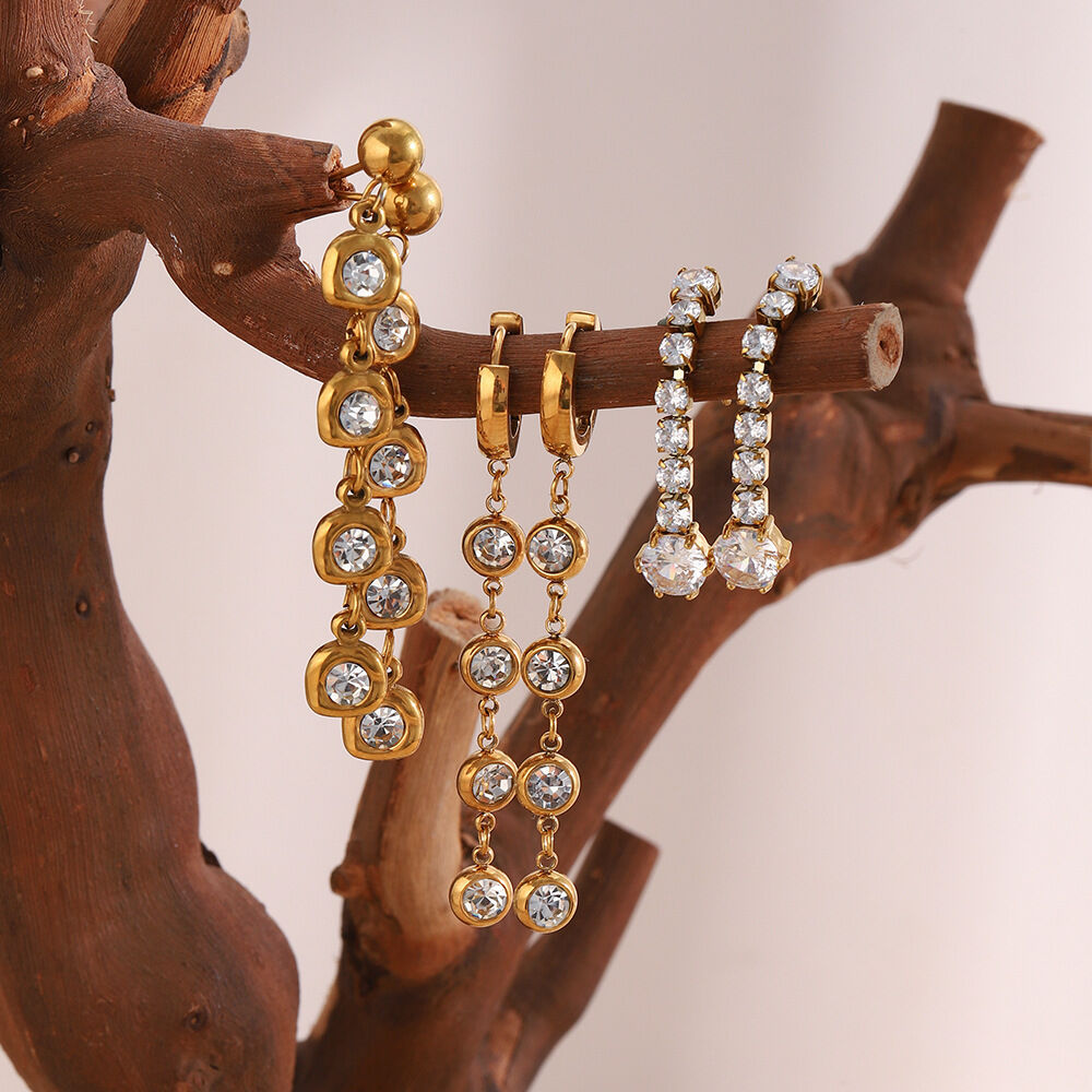 Luxurious Series Simple Patchwork Stainless Steel Waterproof   Gold Color  Women's Dangle Earrings