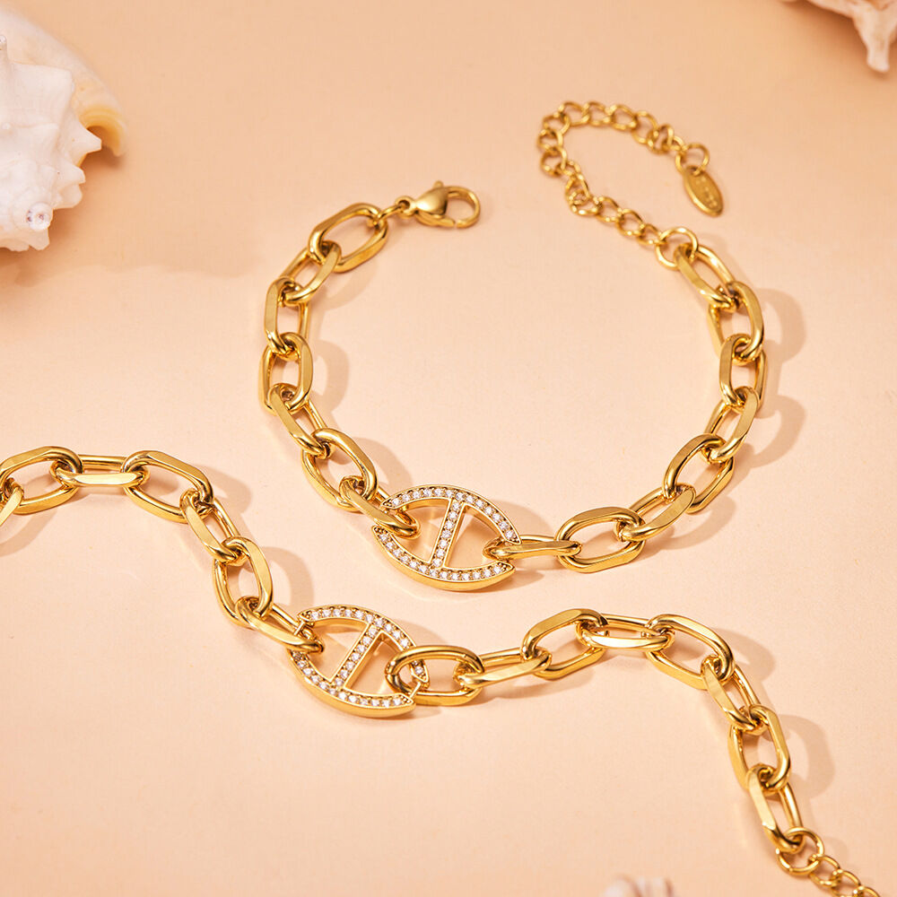 Pulseras de cadena para mujer de acero inoxidable, impermeables, de color dorado, con circonitas, de forma irregular y diseño lujoso y sencillo. h5 Imagen3