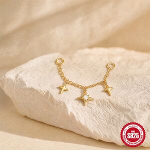 Pendientes de mujer de la serie Simple Elegant Star Chain en color dorado y plata de ley 925. h5 Imagen3