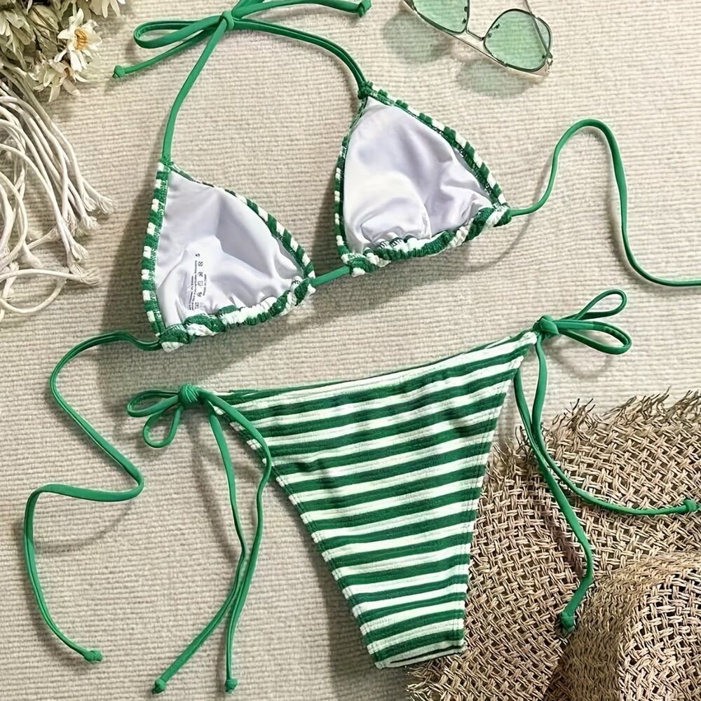Ensemble bikini de plage à rayures simples h5Image2