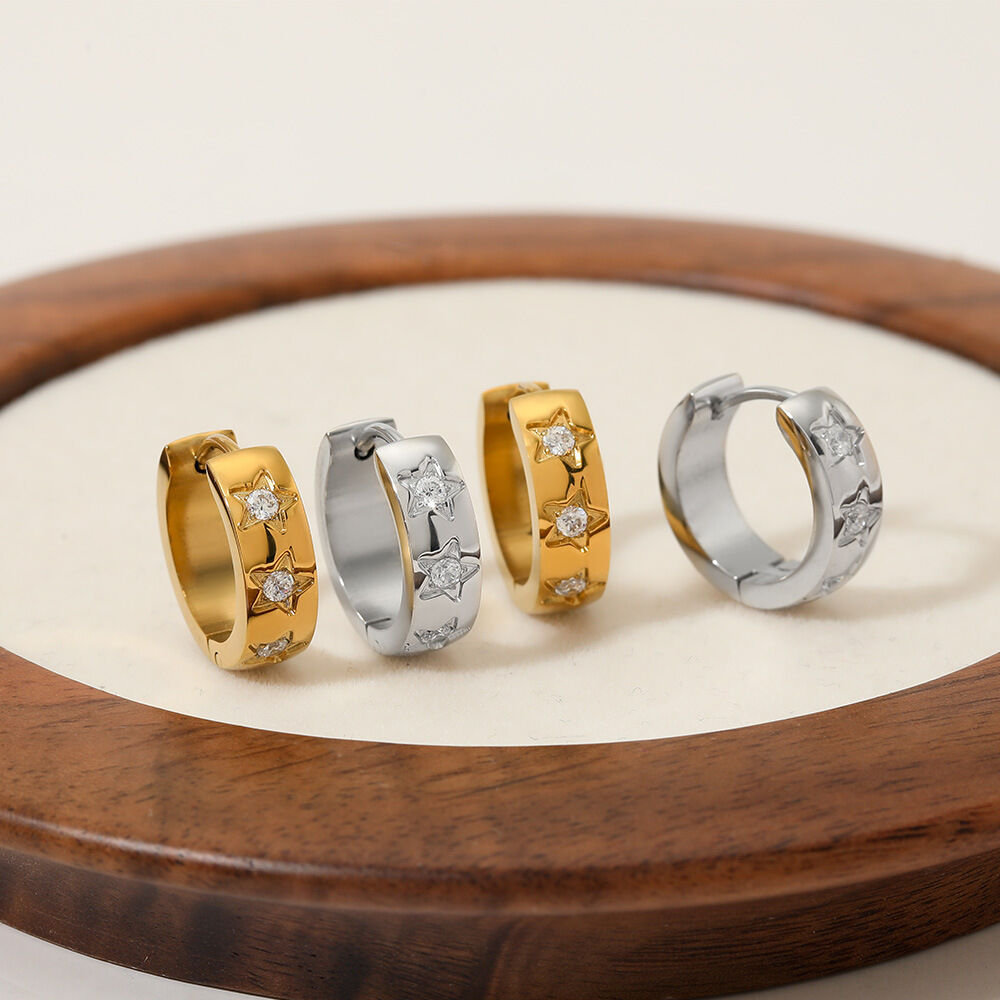 Boucles d'oreilles créoles pour femmes, en acier inoxydable doré, étanches, ornées de strass, de la série Simple Star