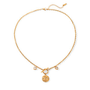 Simple Series Daily Circle Stainless Steel Waterproof Gold Color Zircon Women's Pendant Necklaces h5