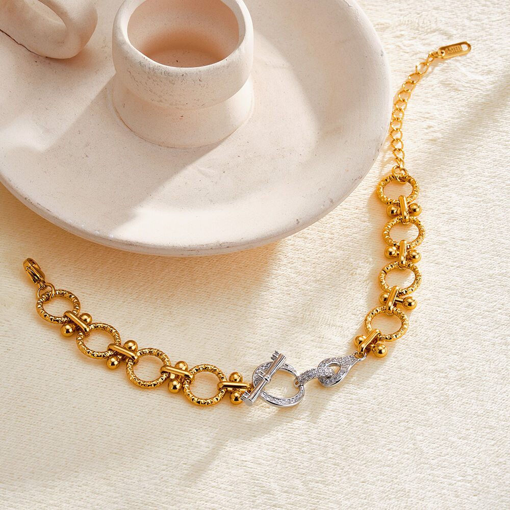Simple Series Daily Twist Patchwork roestvrijstalen waterdichte gouden damesarmbanden met schakels h5 Afbeelding3