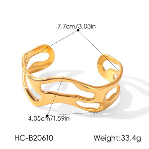Simple Series Daily Hollowed-Out Lines Stainless Steel Waterproof Gold Color Women's Bangles h5 Picture2