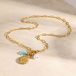 Simple Series Daily Oceanic Style Edelstahl Wasserdicht Goldfarben Zirkon Damen Anhänger Halsketten h5 Bild3