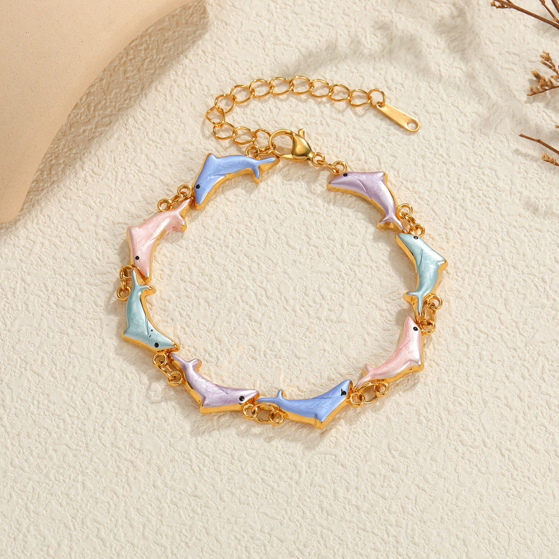 Vacation Oceanic Style Enamel Fish Stainless Steel Waterproof Women's Chain Bracelets