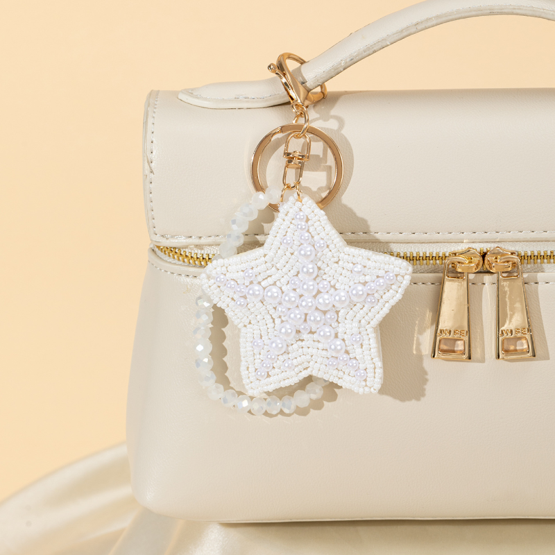 Simple Series Natural Oceanic Style Beads Woven Starfish Alloy Keychain 2