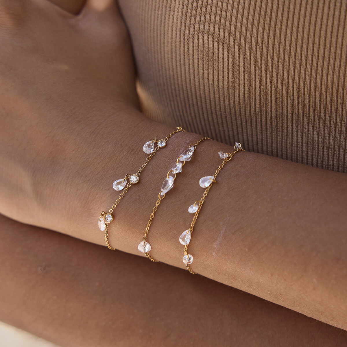 Simple Series – Armband mit unregelmäßiger Kettenform, Edelstahl, wasserdicht, goldfarben, Zirkonia h5 Bild2