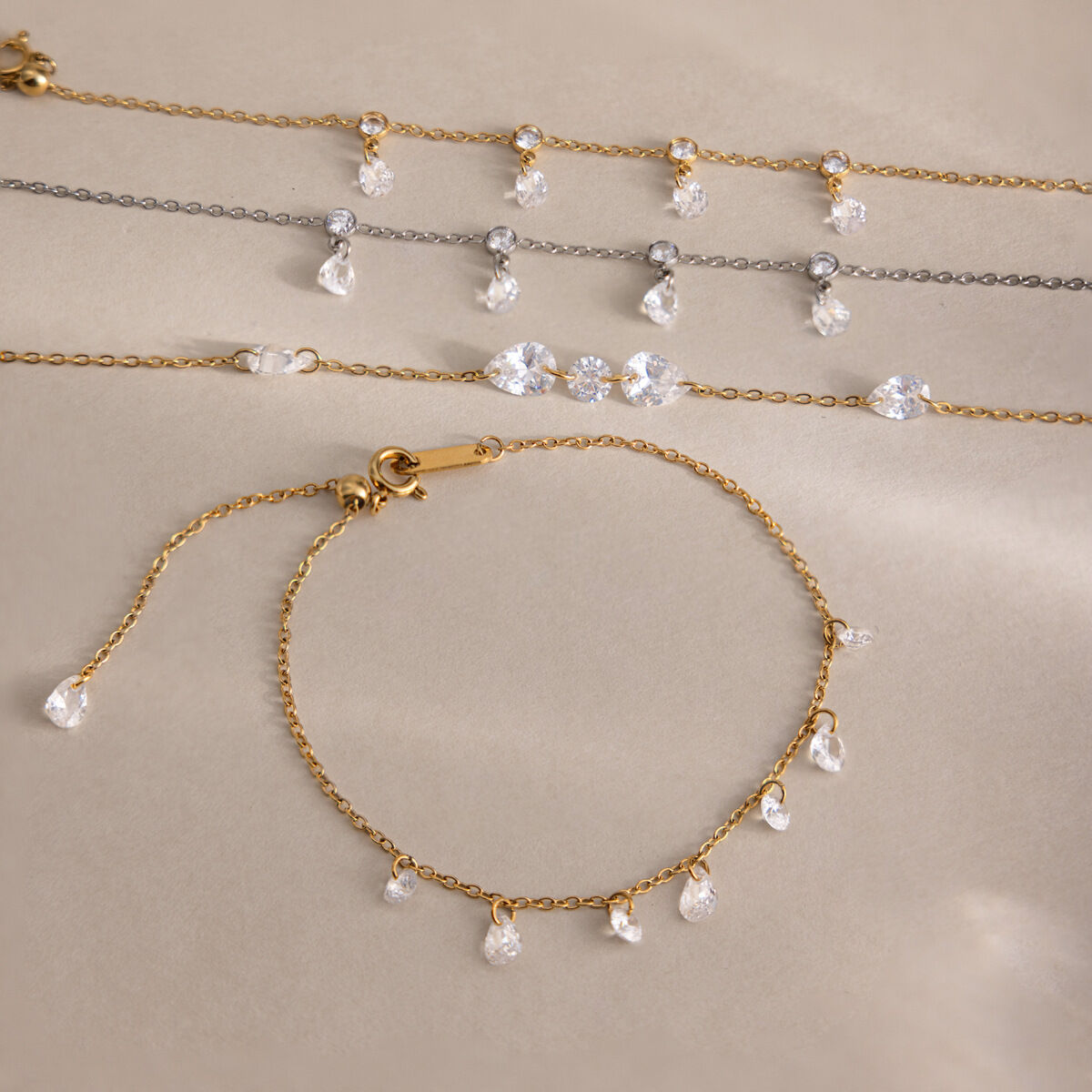 Simple Series – Armband mit unregelmäßiger Kettenform, Edelstahl, wasserdicht, goldfarben, Zirkonia h5 Bild3