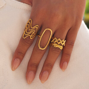 Simple Series Daily Irregular Shape Stainless Steel Waterproof Gold Color Statement Ring h5 Picture4