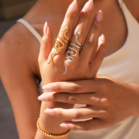 Simple Series Daily Snake Snake Stainless Steel Waterproof   Gold Color  Statement Ring 2