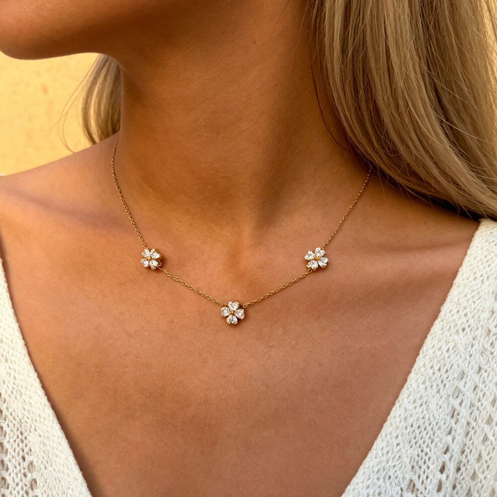 Colliers à maillons pour femmes Simple Series Daily Clover en acier inoxydable, couleur or, avec zircon, étanches h5Image3