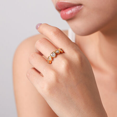 Bagues Simple Series Daily Heart en acier inoxydable étanche couleur or avec zircon. 2