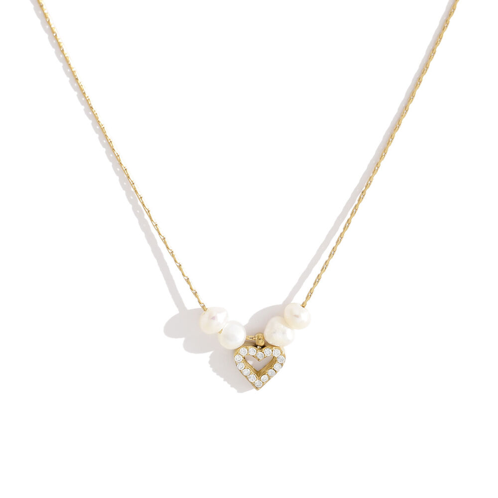 Collana da donna con ciondolo a forma di fiore, cuore, in acciaio inossidabile, impermeabile, color oro, con strass. h5Immagine5