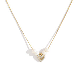 Collana da donna con ciondolo a forma di fiore, cuore, in acciaio inossidabile, impermeabile, color oro, con strass. h5 Immagine5