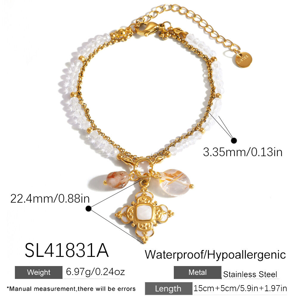Romantic Series Sweet Flower Beads Crystal Gold Color Women's Beaded Bracelets