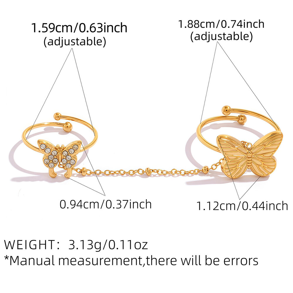 Bagues tendance Simple Series Daily Butterfly en acier inoxydable étanche couleur or