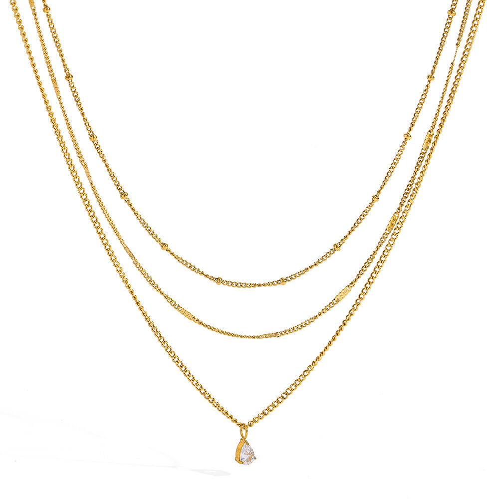 Colliers superposés pour femmes, série luxueuse, élégants, en acier inoxydable, étanches, couleur or, avec zircon. Image4