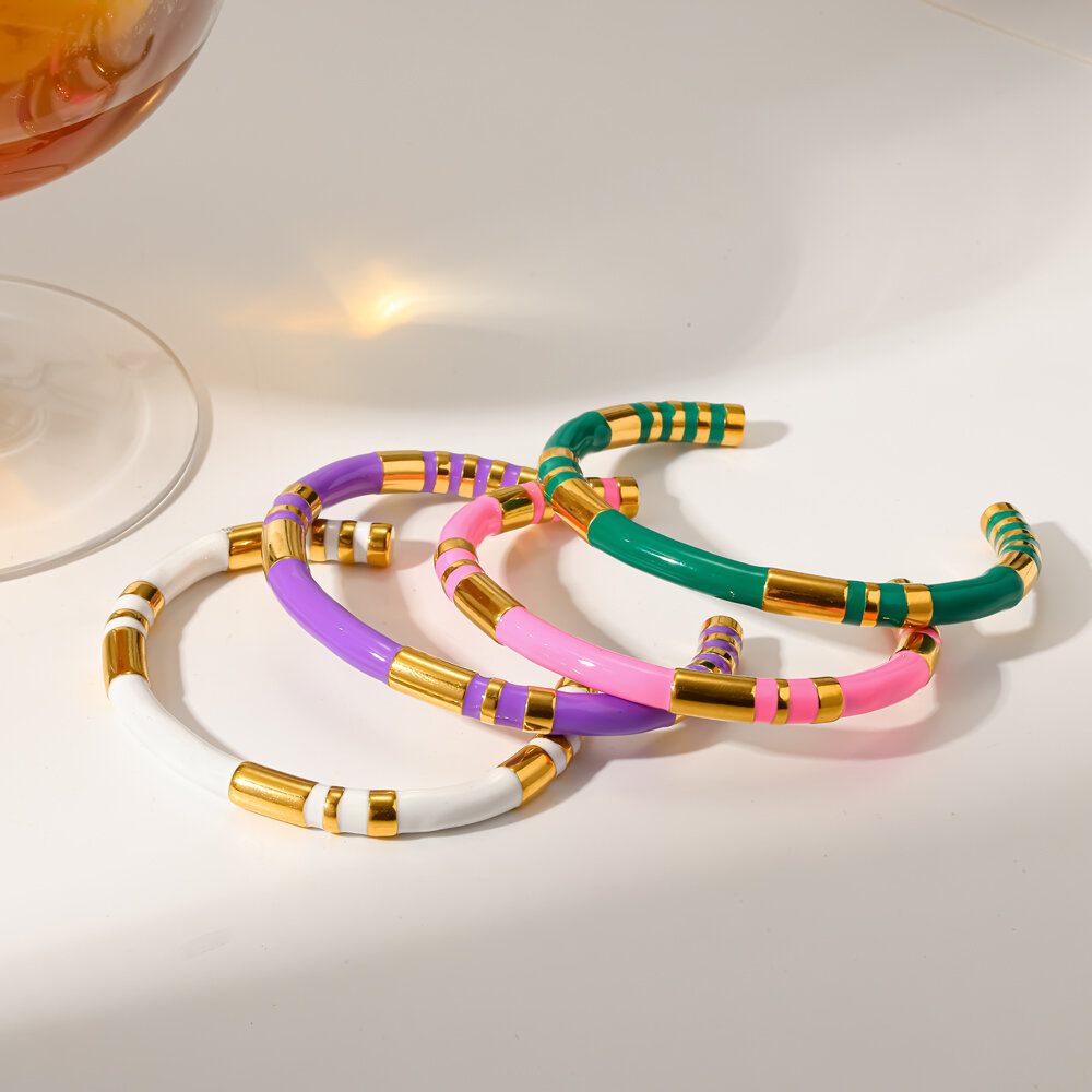 Stainless Steel Waterproof Gold Color Women's Cuff Bracelets