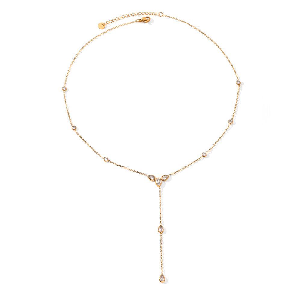 Simple Series Daily Droplet Stainless Steel Waterproof Gold Color Zircon Women's Pendant Necklaces