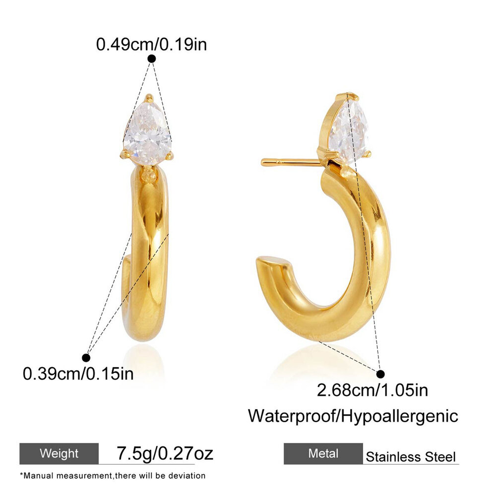 Simple Series Casual Irregular Shape Stainless Steel Waterproof Gold Color Zircon Women's Stud Earrings