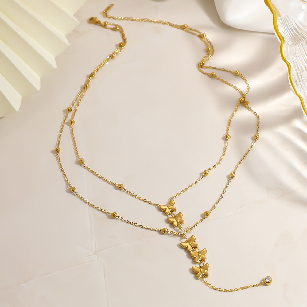 Eenvoudige serie casual ketting met vlinderdesign, roestvrij staal, waterdicht, goudkleurig, damesketting h5 Afbeelding3