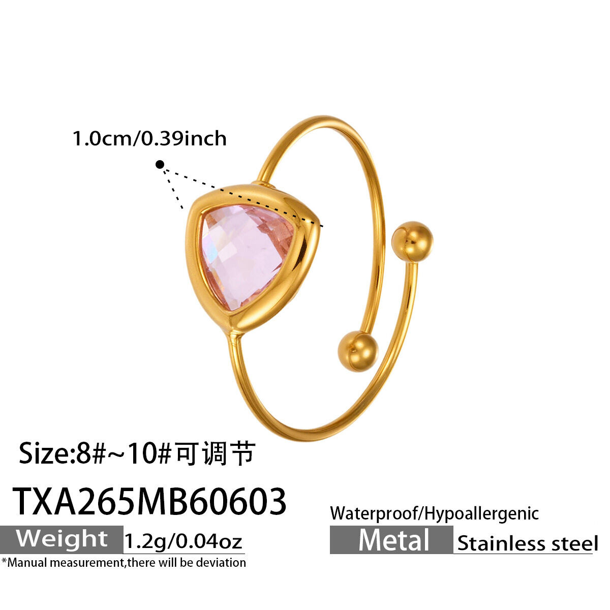 Anillos de mujer con piedras preciosas, de acero inoxidable, color dorado, resistentes al agua y con forma irregular, de la serie Romantic. 
