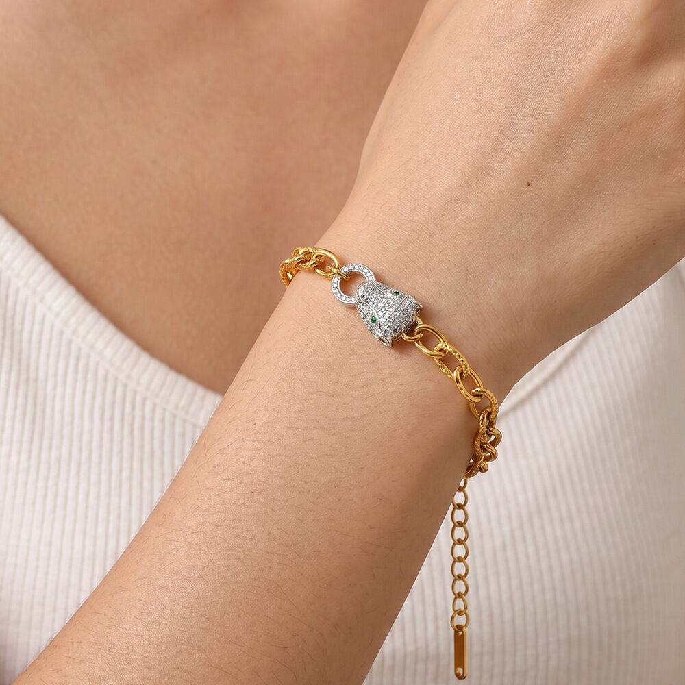 Pulseras de cadena para mujer de acero inoxidable color dorado, elegantes, con forma irregular y diseño de animales, de la serie Luxury Series.