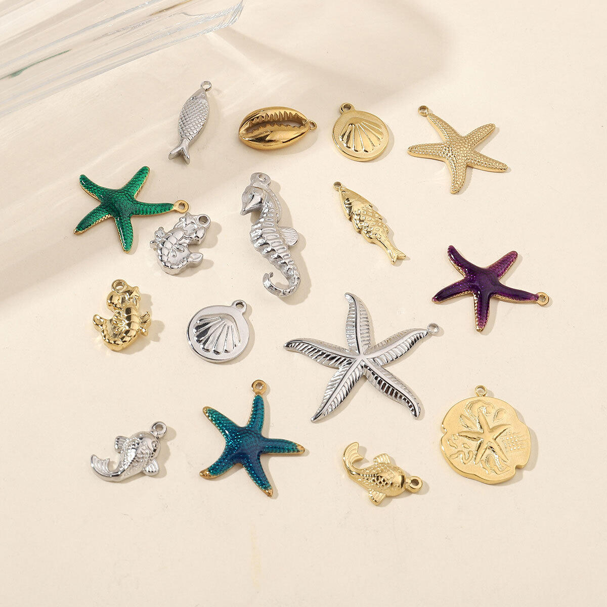 Pendentifs femme style océanique romantique en acier inoxydable étanche couleur or, motif étoile de mer 2