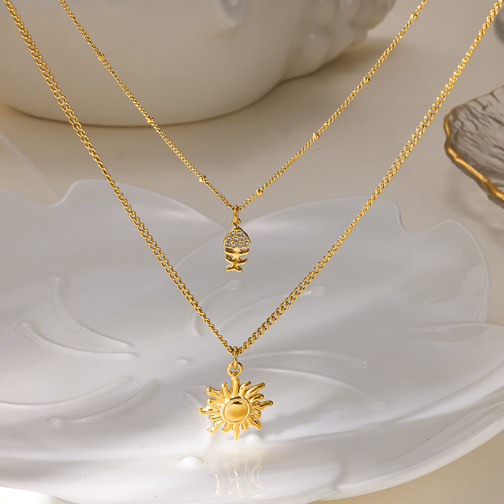 Klassieke vakantie zonnevis roestvrijstalen waterdichte gouden strass hanger damesketting