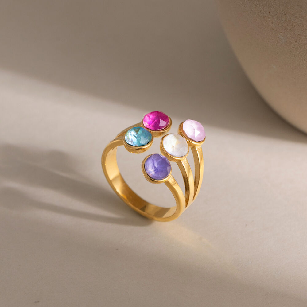 Luxe serie onregelmatig gevormde, waterdichte, goudkleurige, met strasssteentjes versierde damesringen. Afbeelding3