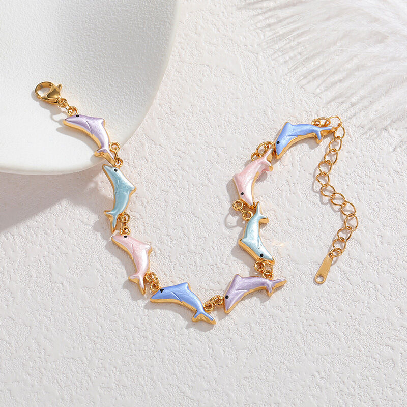 Vacation Oceanic Style Enamel Fish Stainless Steel Waterproof Women's Chain Bracelets 2