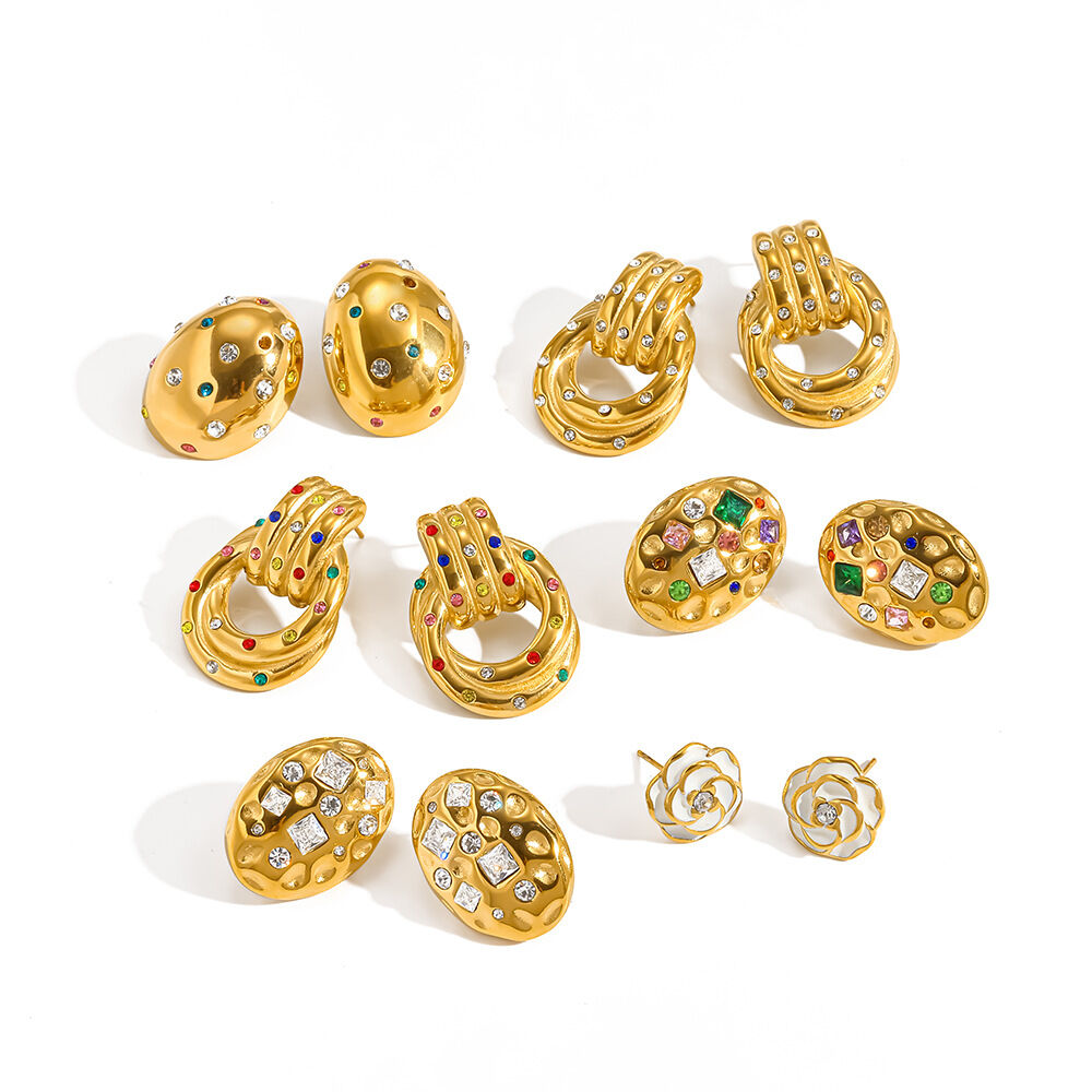 Simple Series Daily Polka Dots Ellipse Shape Stainless Steel Waterproof   Gold Color  Zircon Women's Stud Earrings Picture4