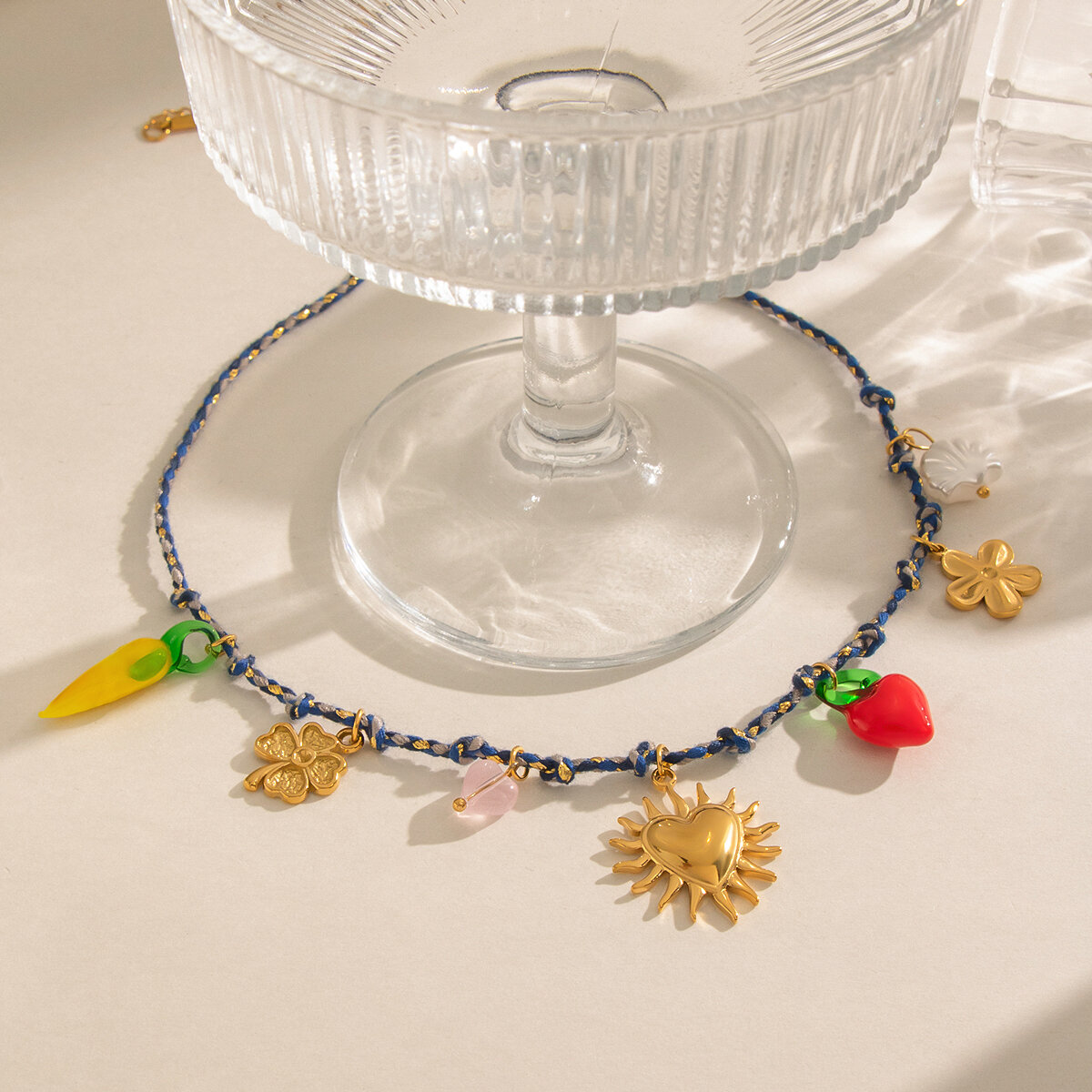 Hartvormige, waterdichte, geglazuurde, gevlochten damesketting van roestvrij staal met fruitmotief. h5 Afbeelding2
