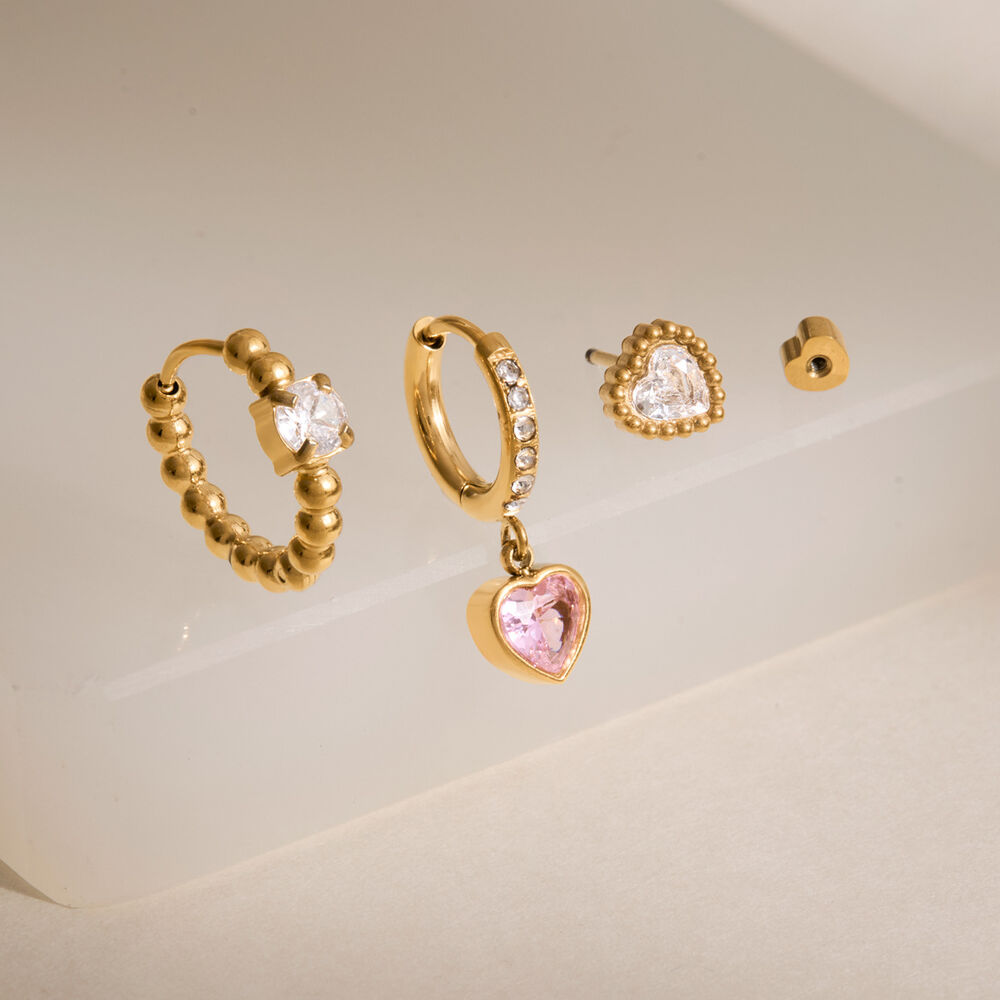 Luxurious Series Sweet Heart Beads Stainless Steel Waterproof Zircon Women's Earring Sets Picture2